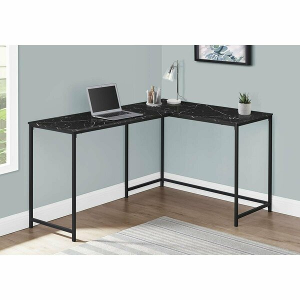 Clean Choice 58 in. Computer Desk Black Marble & Black Metal Corner CL3070866